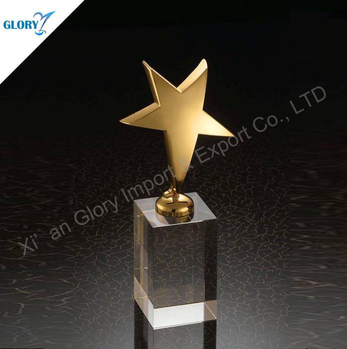 Quality Golden Metal Stars Trophy With Crystal Base