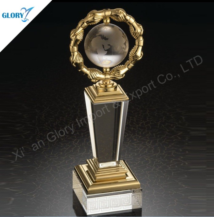 Fancy Metal Crystal Trophy Globe for Souvenir
