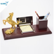 Novelty Desktop Golden Horse Figurine with Pen Holder
