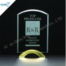 Custom Award Engraved Crystal Plaques with Yellow Base