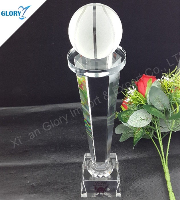 Custom Design Crystal Basketball Trophy for Sport