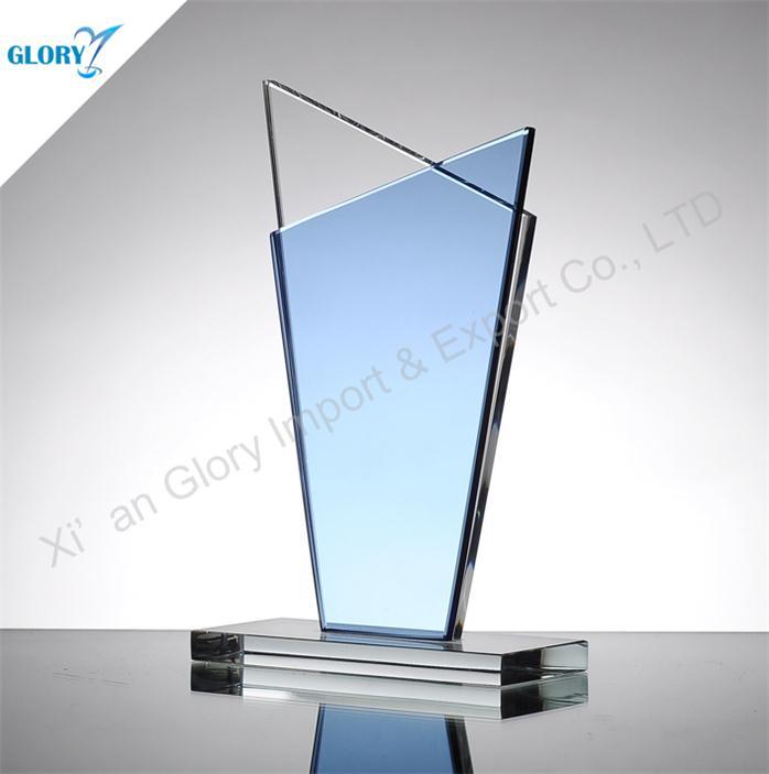 Blank Light Blue Glass Trophy Award for Souvenir