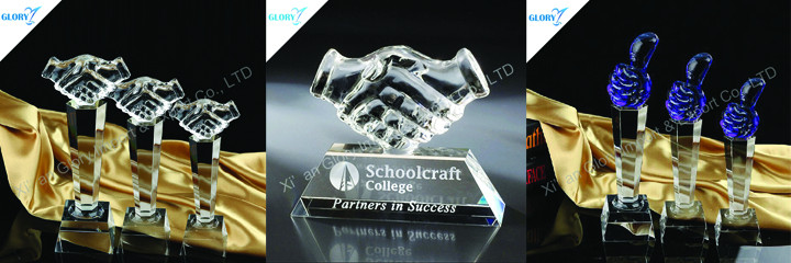 handshake crystal trophy -glory award trophy