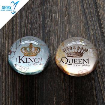 King Queen Blank Clear Dome Crystal Glass Paperweight for Birthday