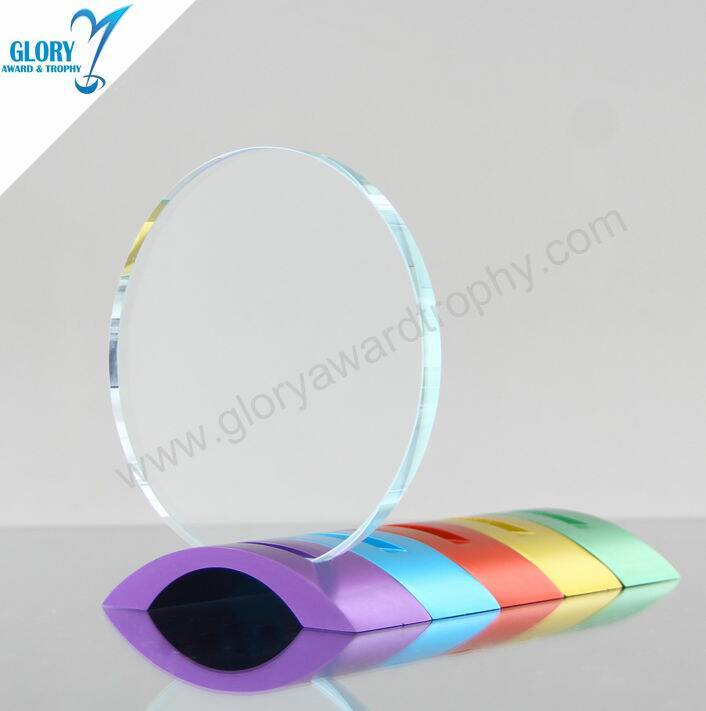 Colorful Metal Base Engraved Round Crystal Glass Trophy Awards for Music 