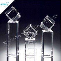 Custom Engraved Pillar Crystal Square Trophy for Business Gift