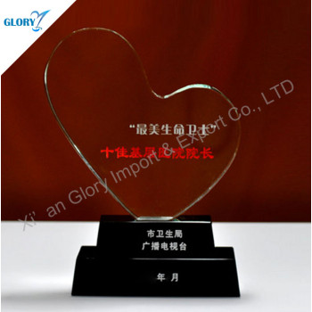 Custom Heart Shaped Crystal Glass Awards and Trophies
