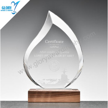 Solide wooden base crystal award trophy