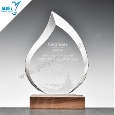 Solide wooden base crystal award trophy