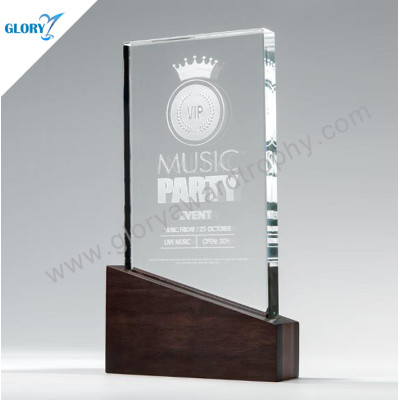 First-rate quality  crystal trophy with wooden base