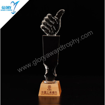 Prime quality thumb-shaped crystal trophy can be customized  logo