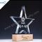 Star shape glass trophy with wooden base