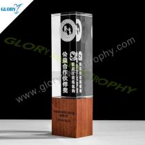 Quality K9 crystal award with wooden base