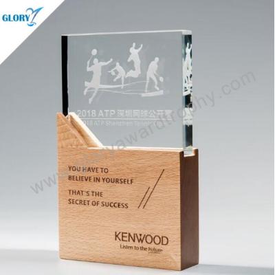 Elegant glass trophies awards for engraving with wooden base