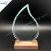 Flame shape jade glass trophies with wooden base
