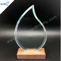 Flame shape jade glass trophies with wooden base