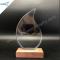 Flame shape clear glass awards with wooden base