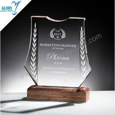 Glass shield plaque trophies with wooden base