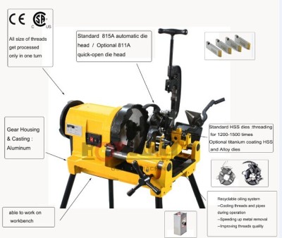 Sq80c1 elétrica 3 polegada pipe threader máquina para BSPT / npt, Ce