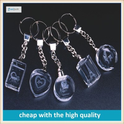 Wholesale price Engraved 3D Blank Laser Crystal/glass LED Keychain For wedding souvenirs