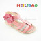 Flower Printed Female Flat Sandals with PU Leather