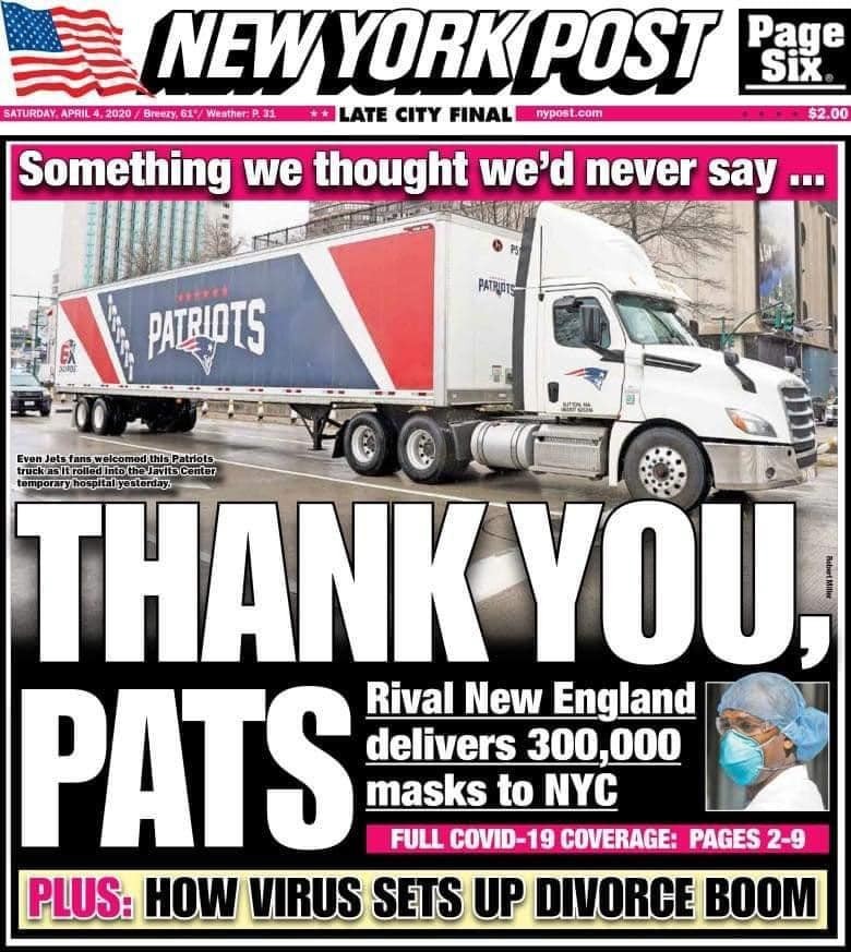 A Million N95 Masks delivered from China to Boston, USA by New England Patriots' Plane.