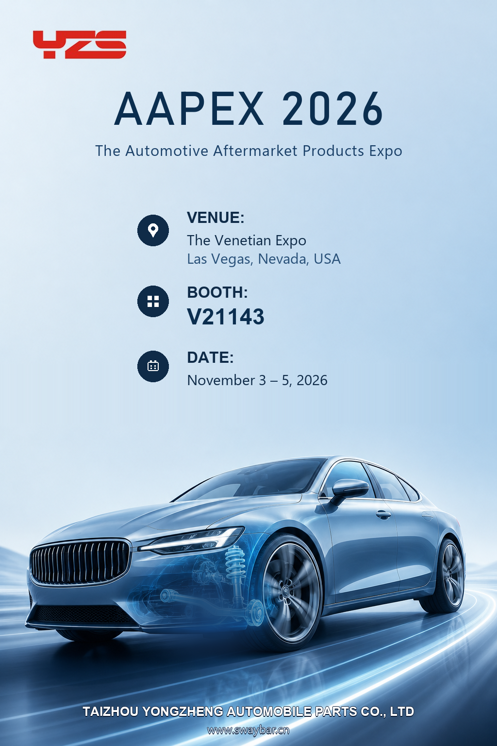 Meet Taizhou Yongzheng at AAPEX 2026 — Booth V21143, Las Vegas