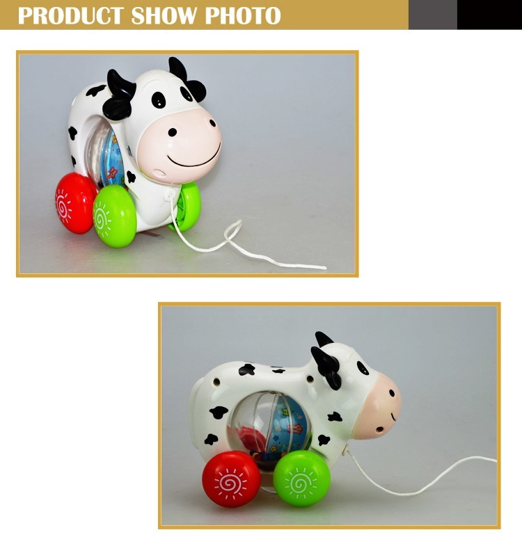 EN71 Electric plastic musical baby cow toy Push and Pull Toy with wheel