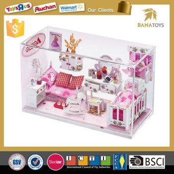 ornamental value wooden house collection toy gift with sticker DIY