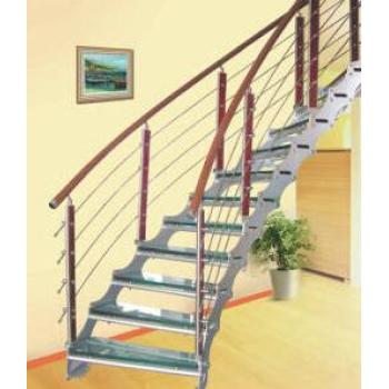 Glass Curved Staircase with Stainless Steel Railing