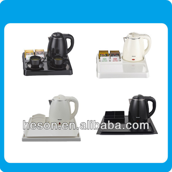 hotel kettle/hotel guest room product double shell 1.2L electric kettle with welcome tray set/electric kettle with teapot set