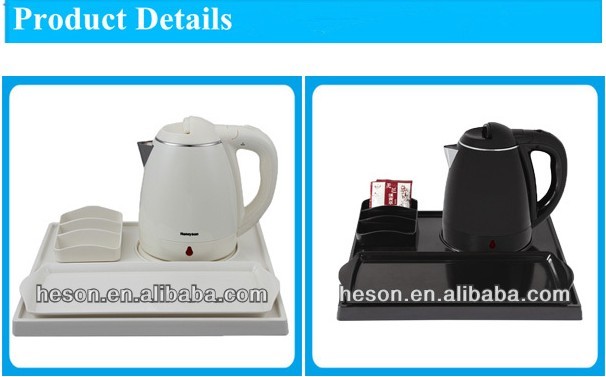 hotel amenity electrical kettle pot with welcome tray set for guest room/hotel kettle tray set plastic