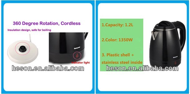 hotel kettle/hotel guest room product double shell 1.2L electric kettle with welcome tray set/pink electric kettle