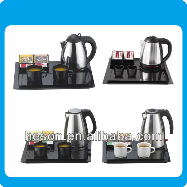 Mini 0.8L stainless steel electric kettle tea set with tray/wholesale melamine tray
