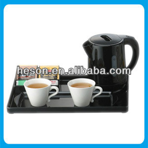 Hotel amenity tray with water boiler
