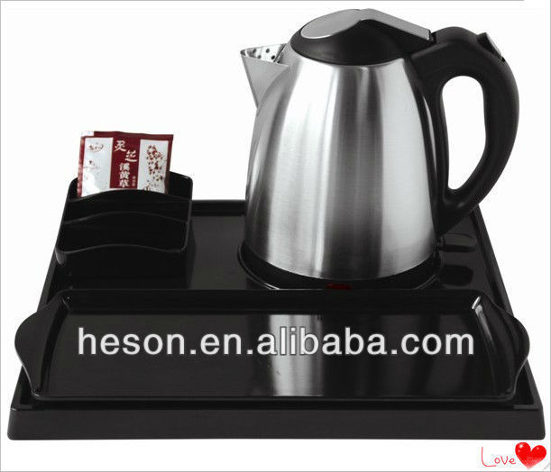 1.2l stainless steel hotel electric kettle with melamine tray setstainless steel electric thermo kettle/specification electric w