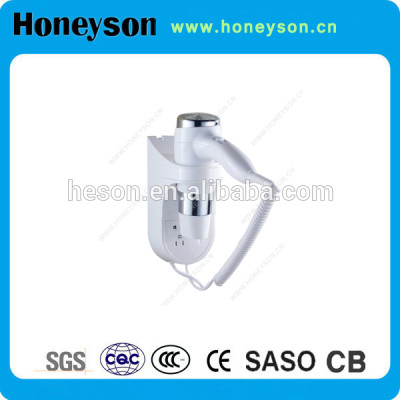 Hotel Spiral Cord Wall Mounted Hair Dryer with Shaver Socket