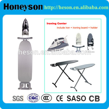 Hotel appliance ironing board set with iron and holder