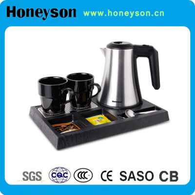 Honeyson hotel electric water kettle with tray set for hotel room supplies