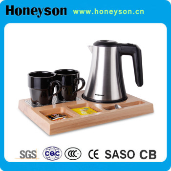 0.8L Stainless steel electric kettle with wooden tray set for 5 stars hotel use
