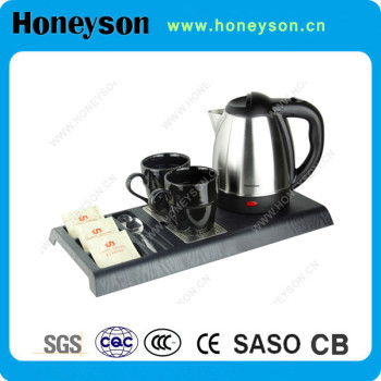 Honeyson #304 stainless steel electric kettle welcome tray set for hotel supply