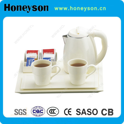 Cheap kettle with plastic tray set hotel supplies manufacturer