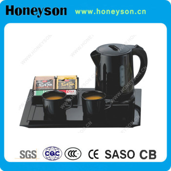 Cheap and quality kettle with plastic tray set hotel supplies manufacturer