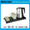 White Plastic Electric Kettle with Hotel Amenity Tray