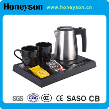 Honeyson hotel welcome tray with 0.6L electric brushed steel kettle