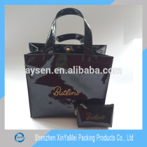 glossy pvc bucket purse and cosmetic bag set
