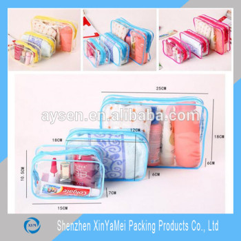 custom clear cosmetic recyclable transparent heat seal side make up plastic pvc zipper bag