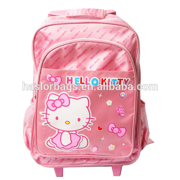 2014 hot sale cartoon hello kitty trolley school bags for girls
