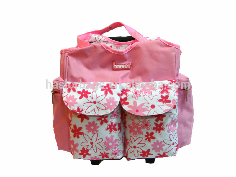 Pink 600D Fashion Baby Mother Bag with Trolley System