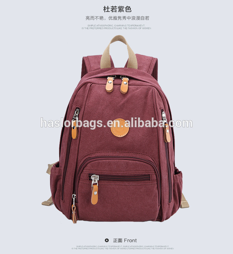 2015 new design colorful canvas backpack bags for high school girls